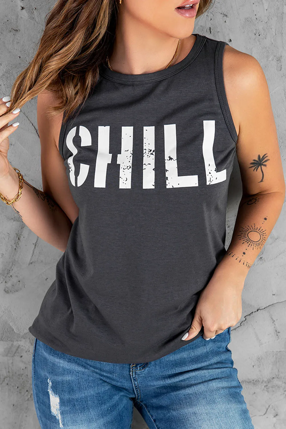 CHILL Graphic Tank Tops for Womens Summer Sleeveless Vest T Shirt