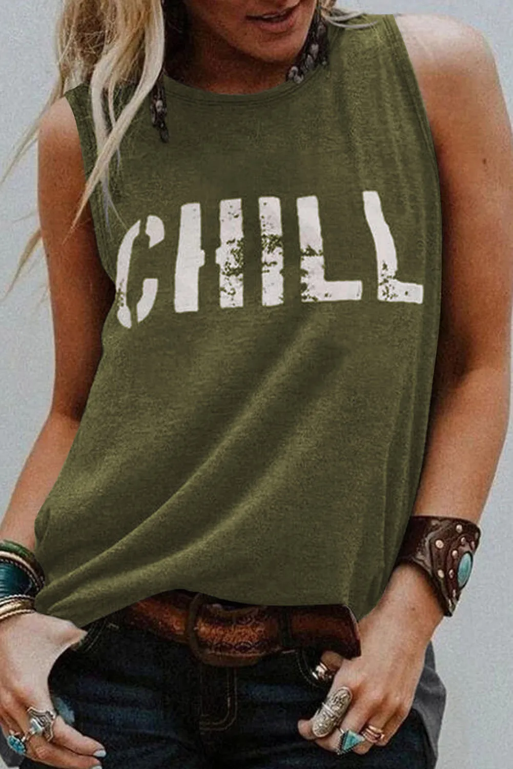 CHILL Graphic Tank Tops for Womens Summer Sleeveless Vest T Shirt