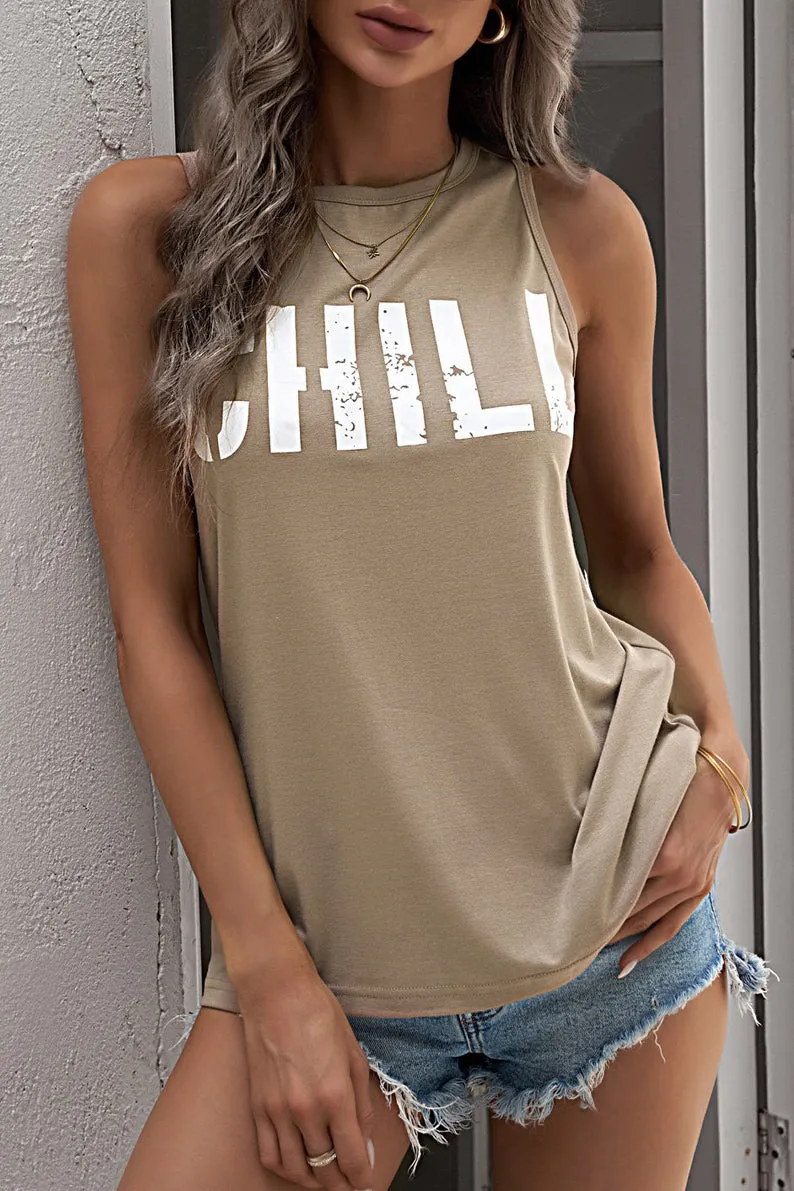 CHILL Graphic Tank Tops for Womens Summer Sleeveless Vest T Shirt