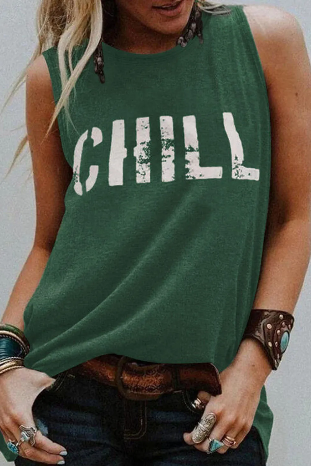 CHILL Graphic Tank Tops for Womens Summer Sleeveless Vest T Shirt