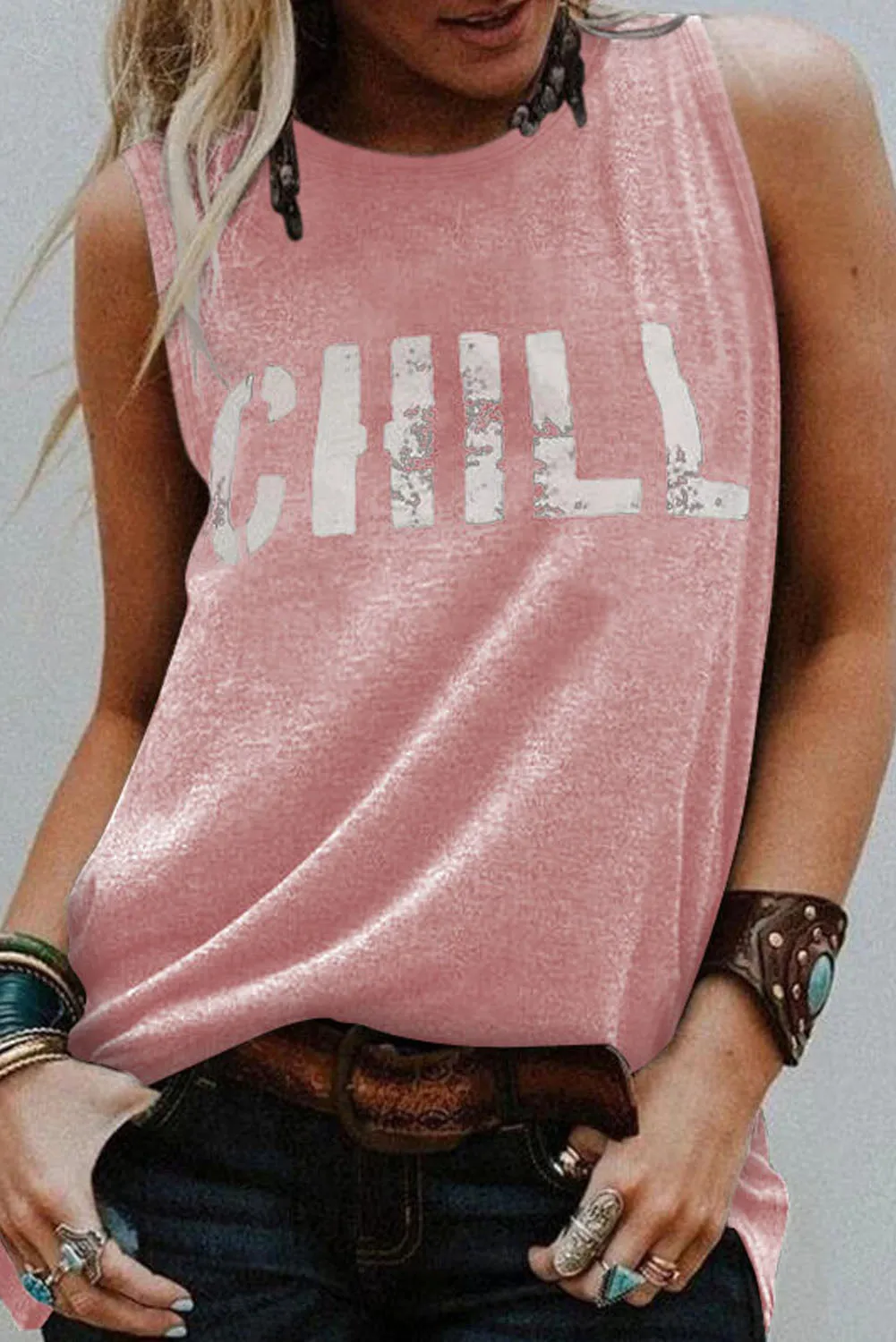 CHILL Graphic Tank Tops for Womens Summer Sleeveless Vest T Shirt