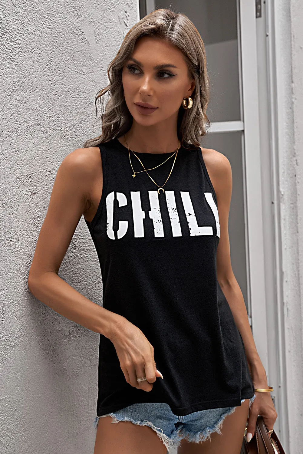 CHILL Graphic Tank Tops for Womens Summer Sleeveless Vest T Shirt