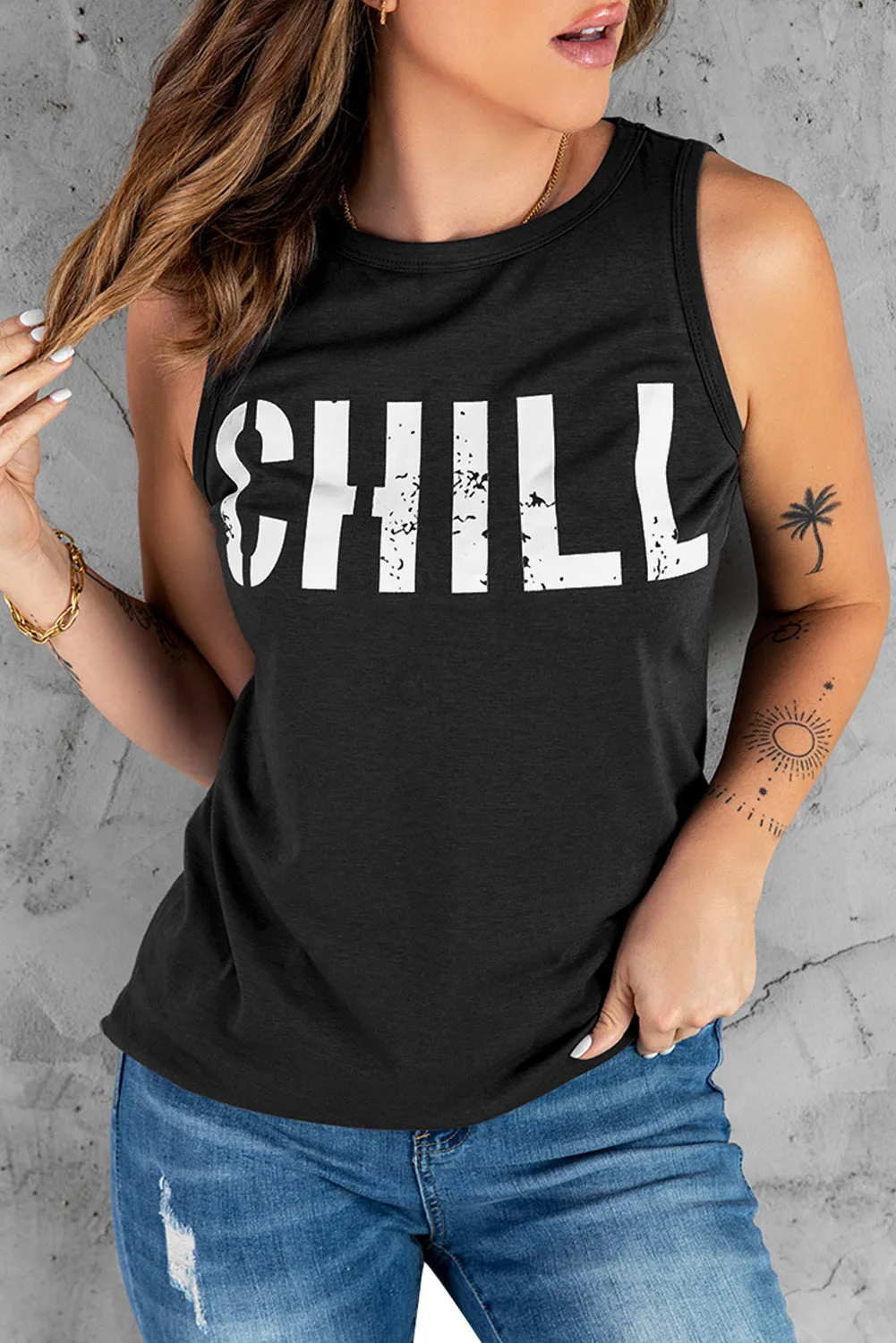 CHILL Graphic Tank Tops for Womens Summer Sleeveless Vest T Shirt