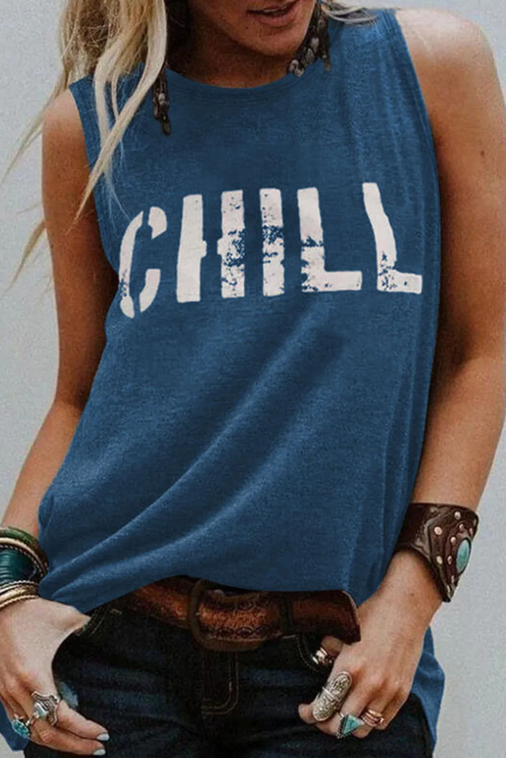 CHILL Graphic Tank Tops for Womens Summer Sleeveless Vest T Shirt