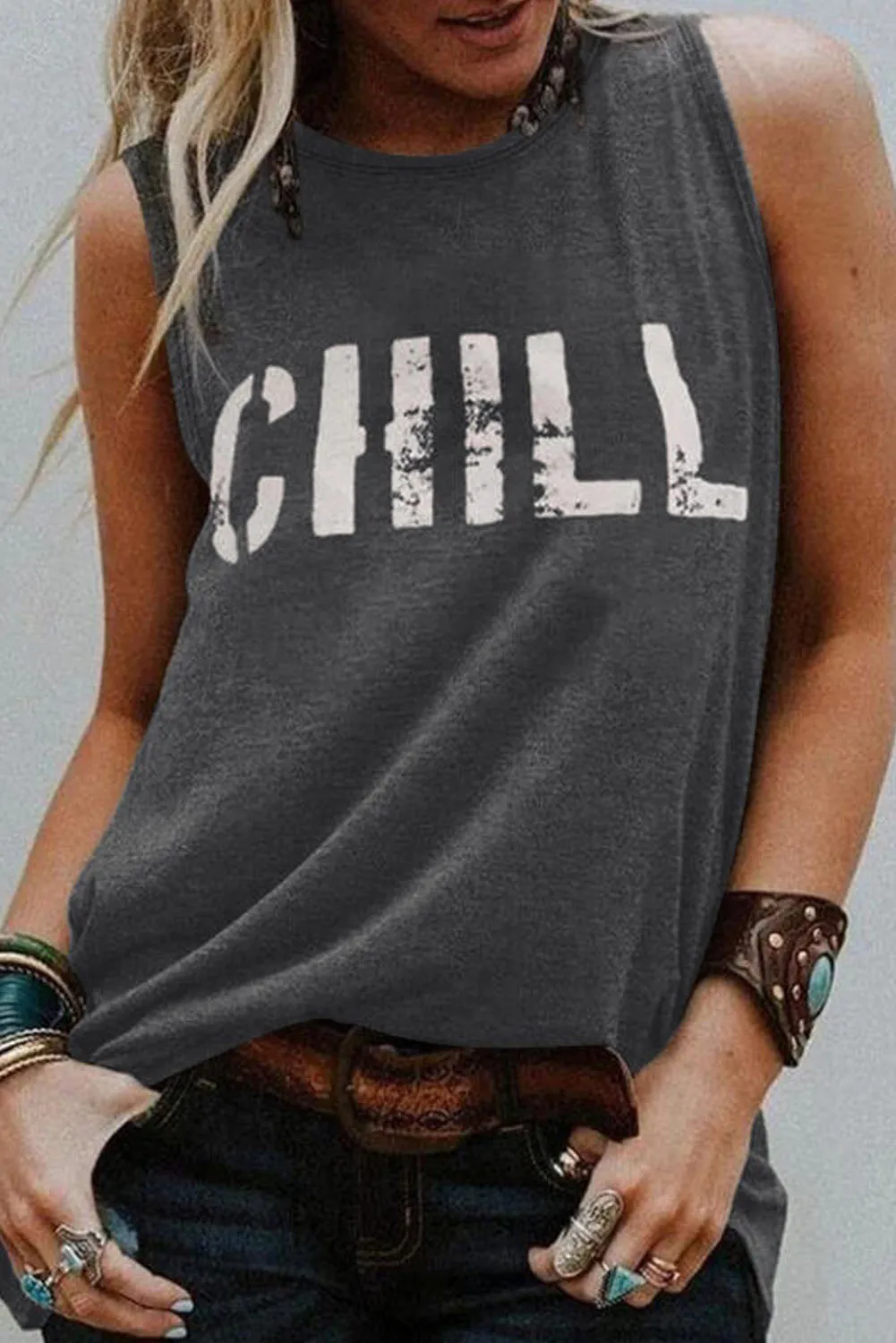 CHILL Graphic Tank Tops for Womens Summer Sleeveless Vest T Shirt