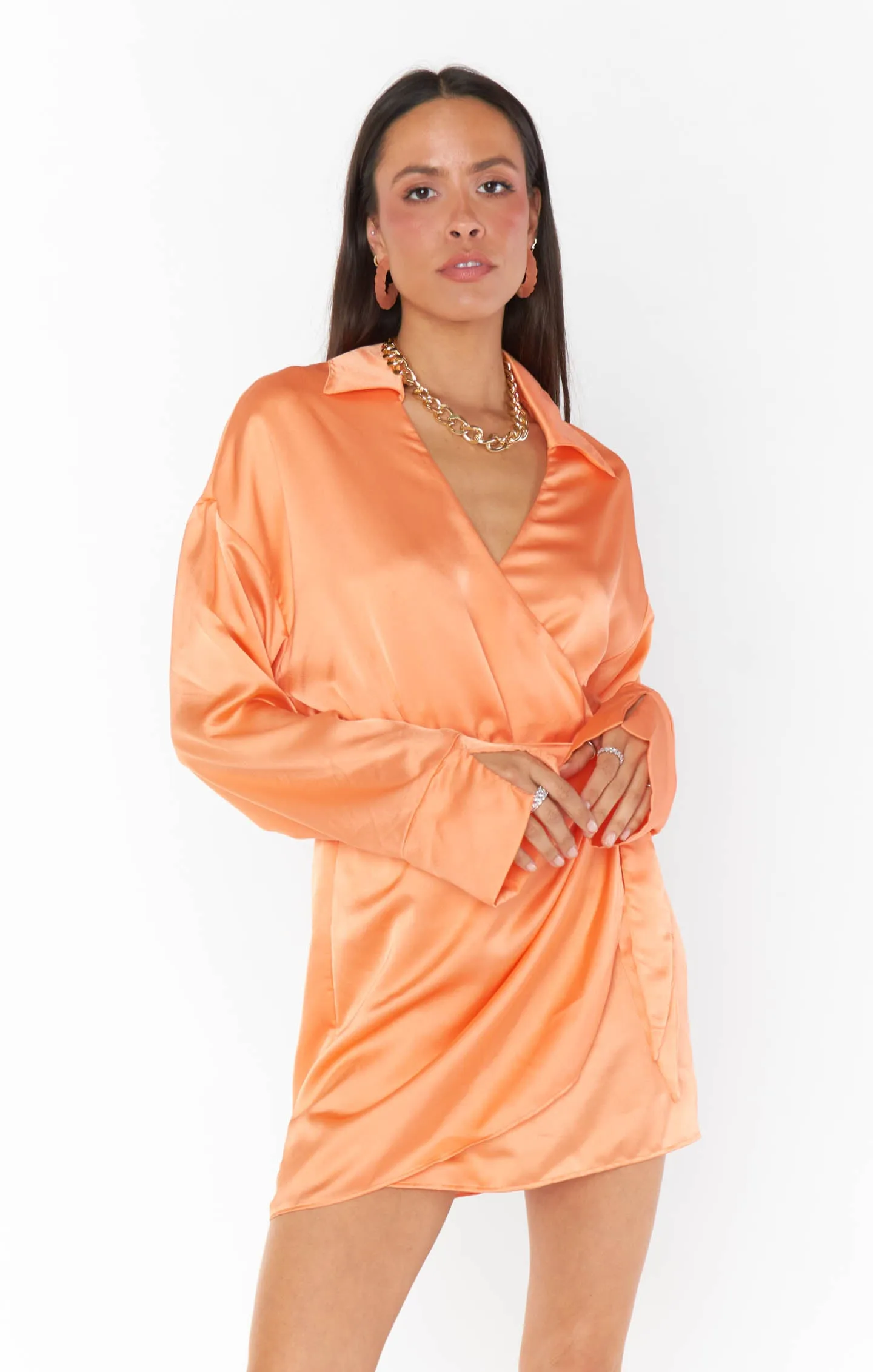 Clara Satin Collared Mini Dress Cantaloupe