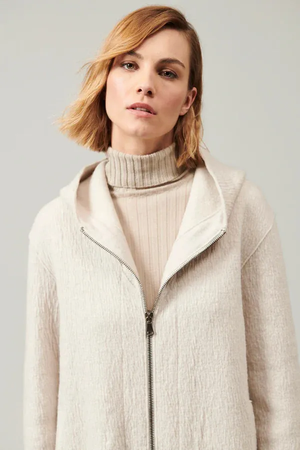 Comfort Fit Hooded Boiled Wool Jacket - Ice