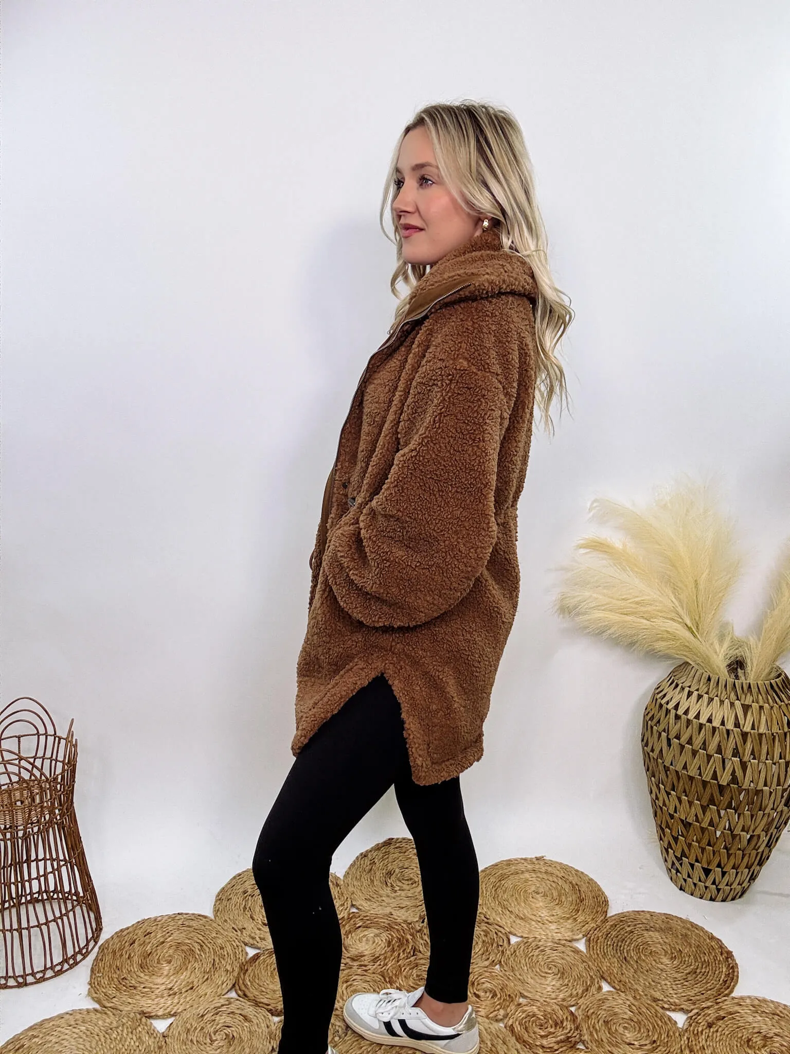 Cozy Brown Oversized Sherpa Coat