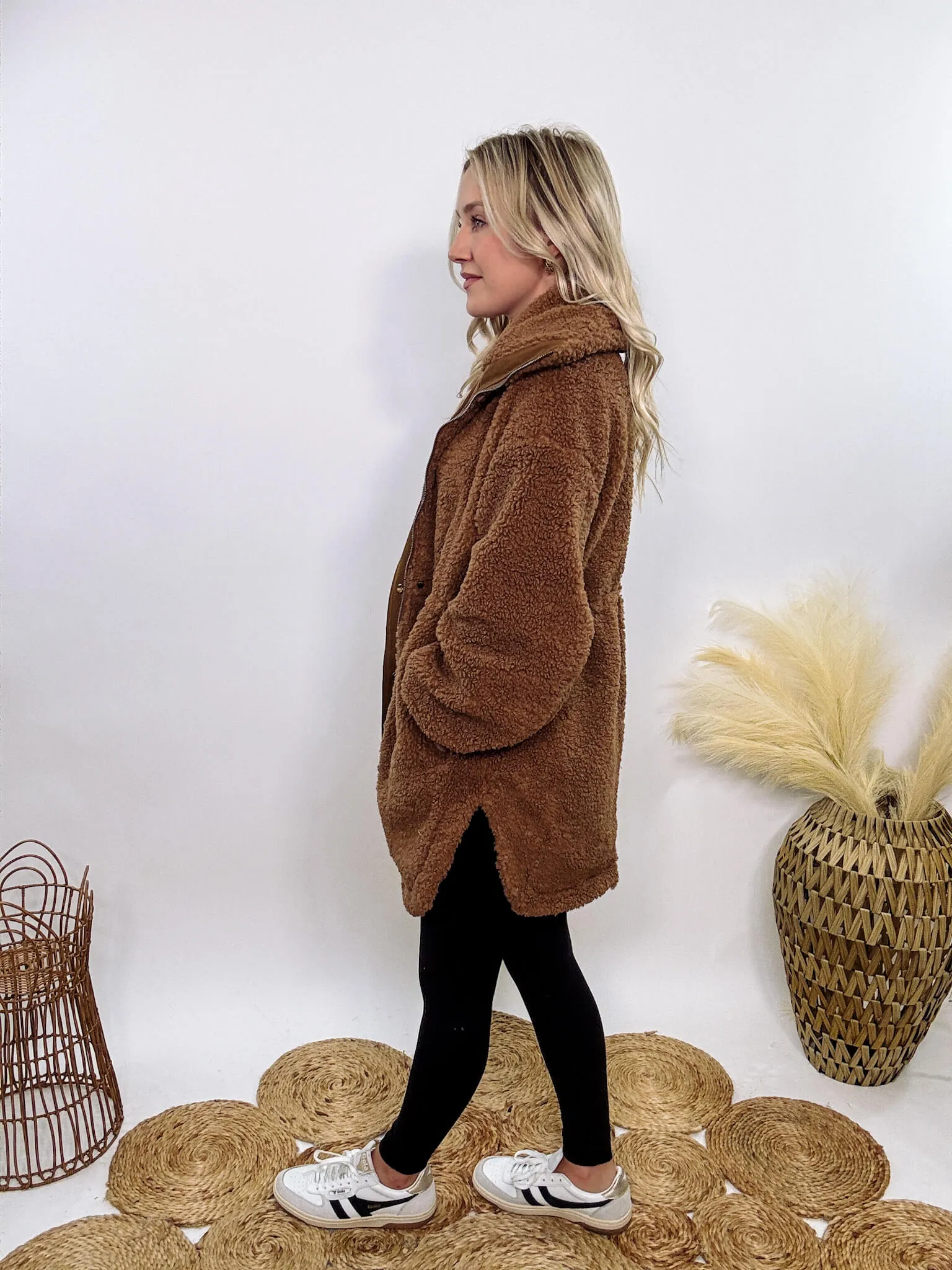 Cozy Brown Oversized Sherpa Coat