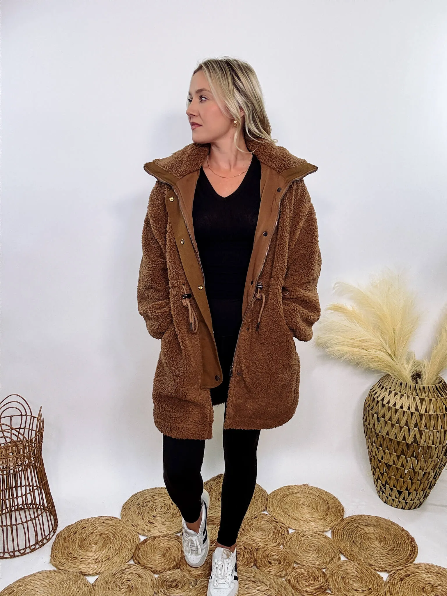 Cozy Brown Oversized Sherpa Coat