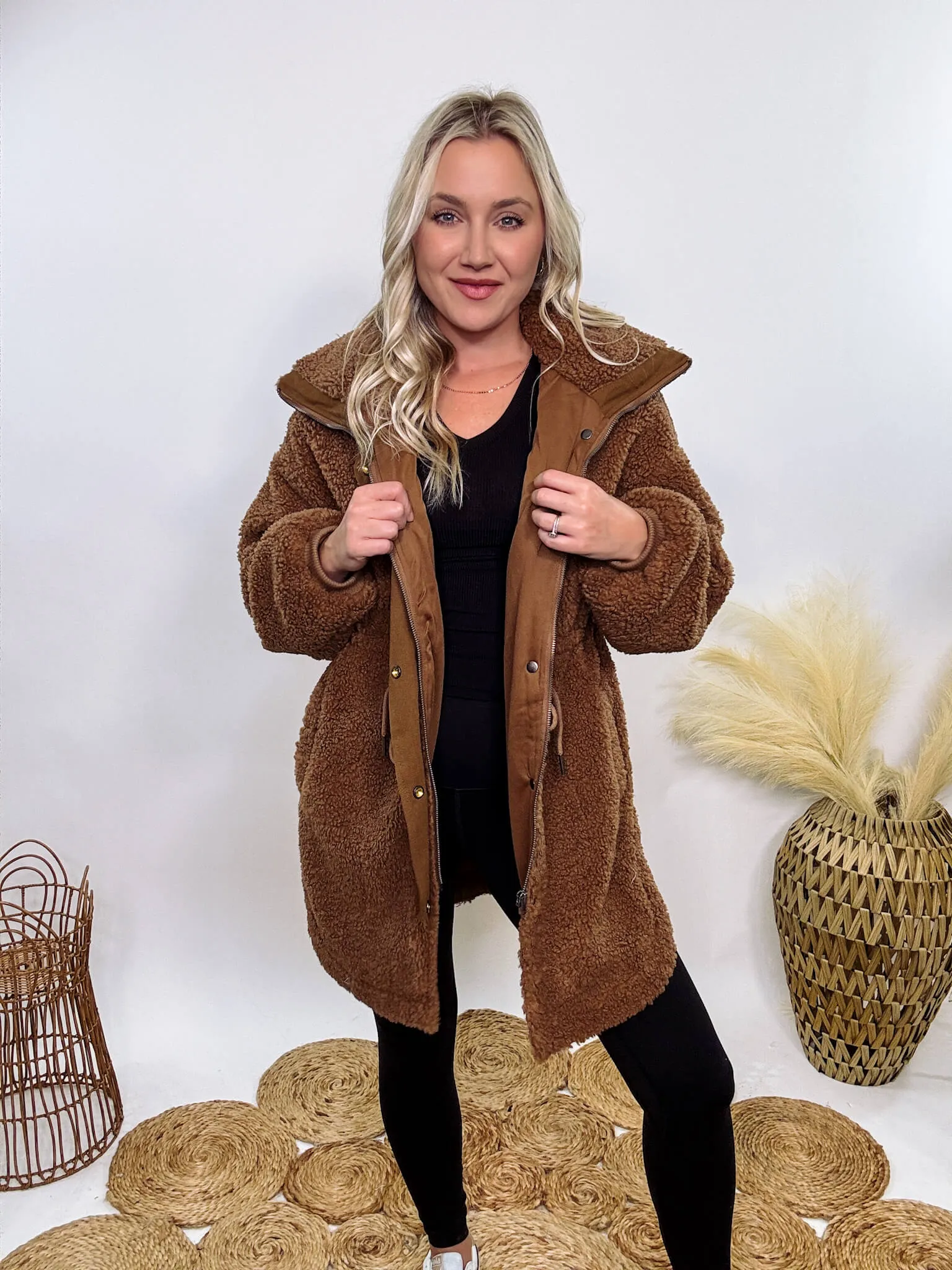 Cozy Brown Oversized Sherpa Coat