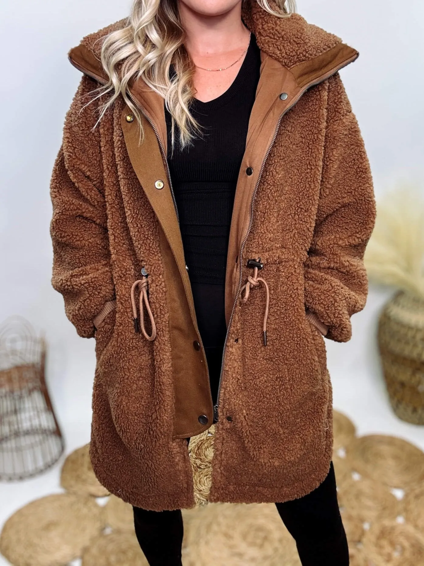 Cozy Brown Oversized Sherpa Coat