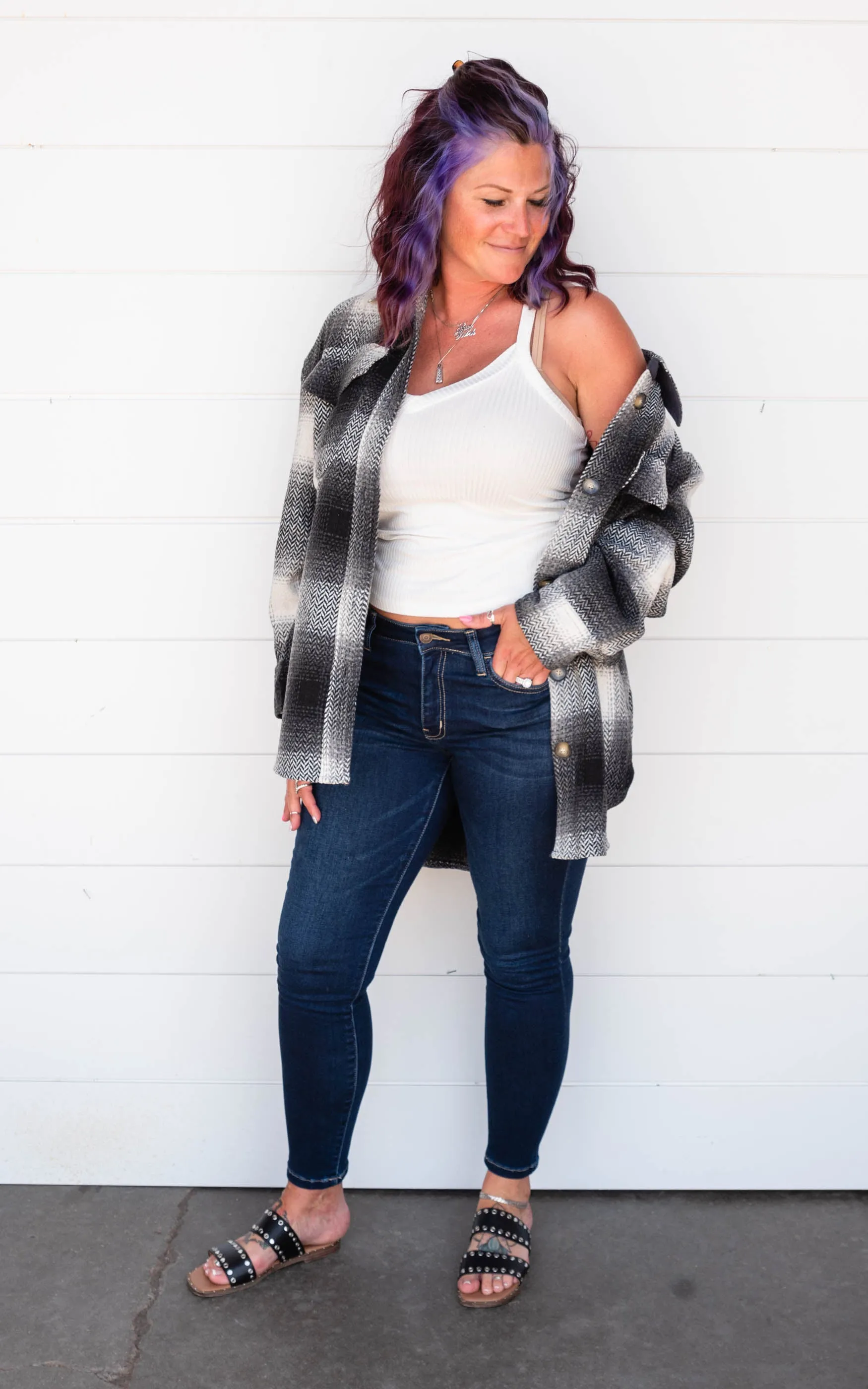 COZY OVERSIZED PLAID BUTTON DOWN SHIRT JACKET - Final Sale