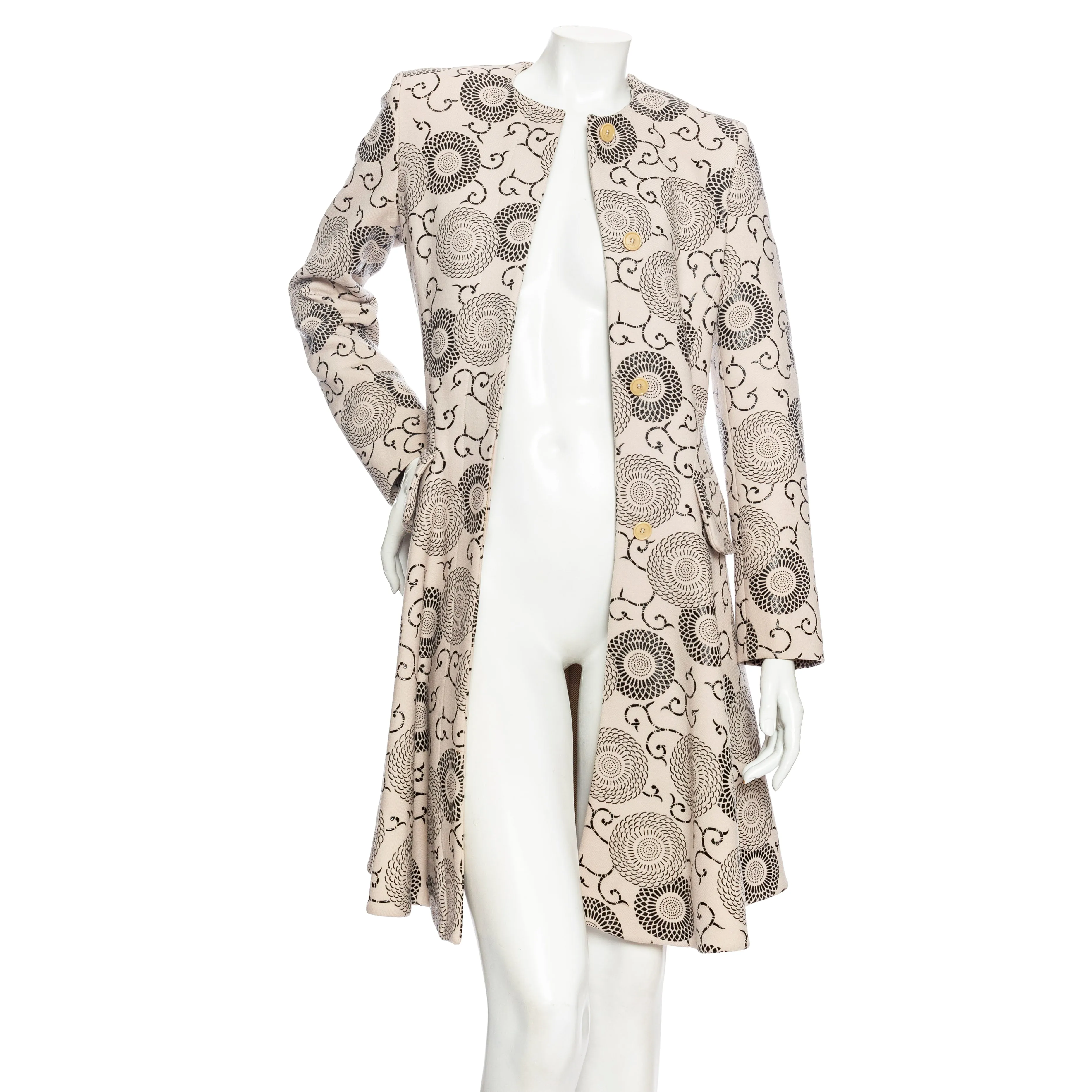 Cream and Black Floral Print Princess Coat