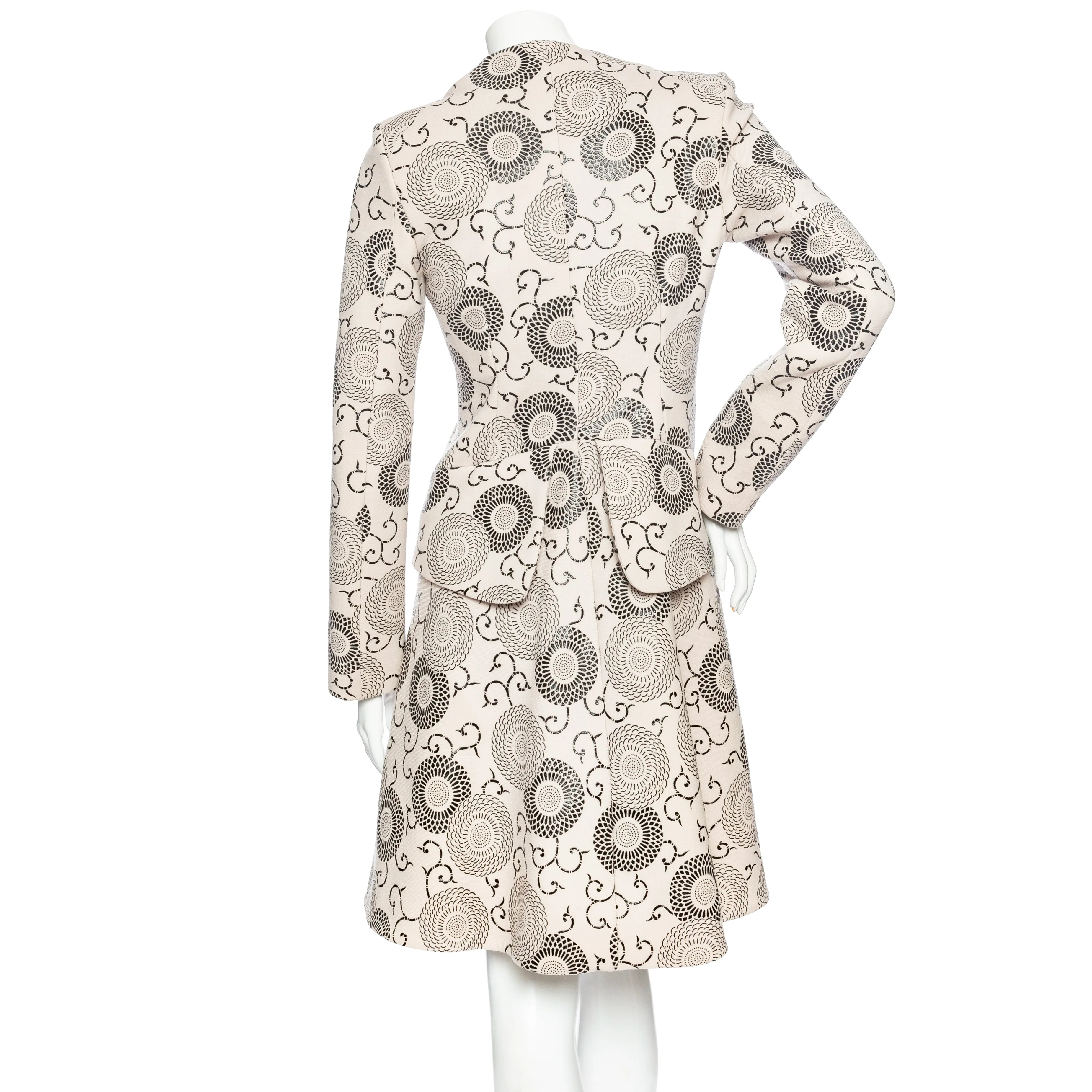 Cream and Black Floral Print Princess Coat