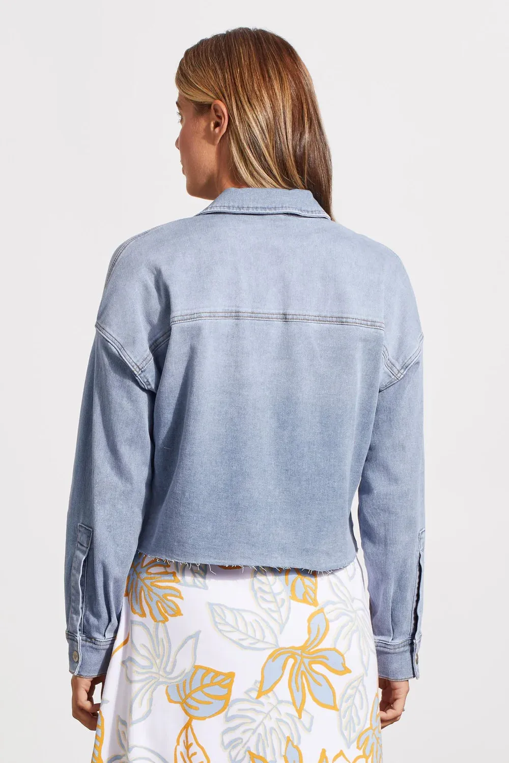 Cropped Denim Shacket in Sky Blue