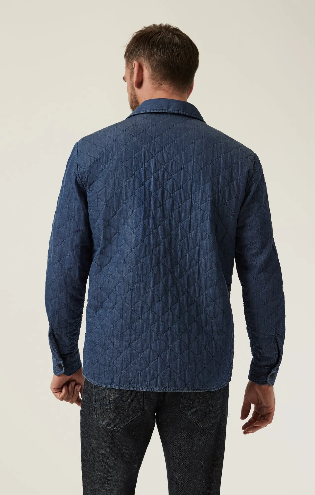 Denim Quilted Overshirt In Indigo