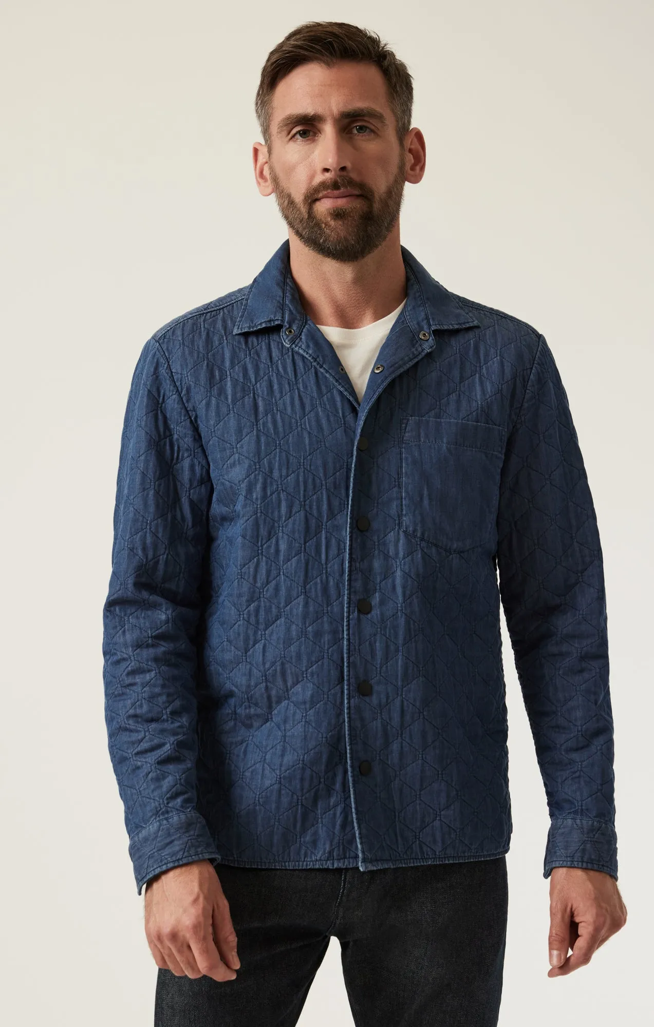 Denim Quilted Overshirt In Indigo