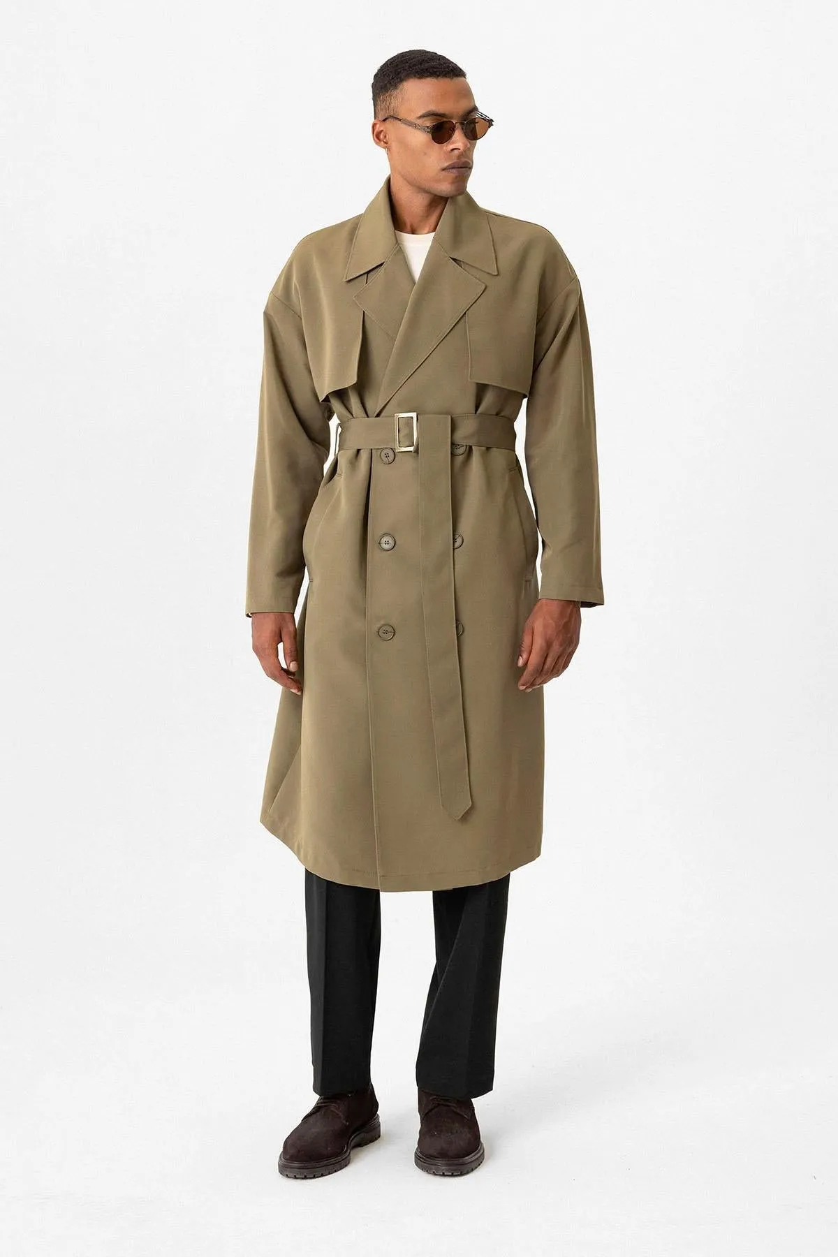 Double Breasted Closure Belted Trench Coat - Wessi