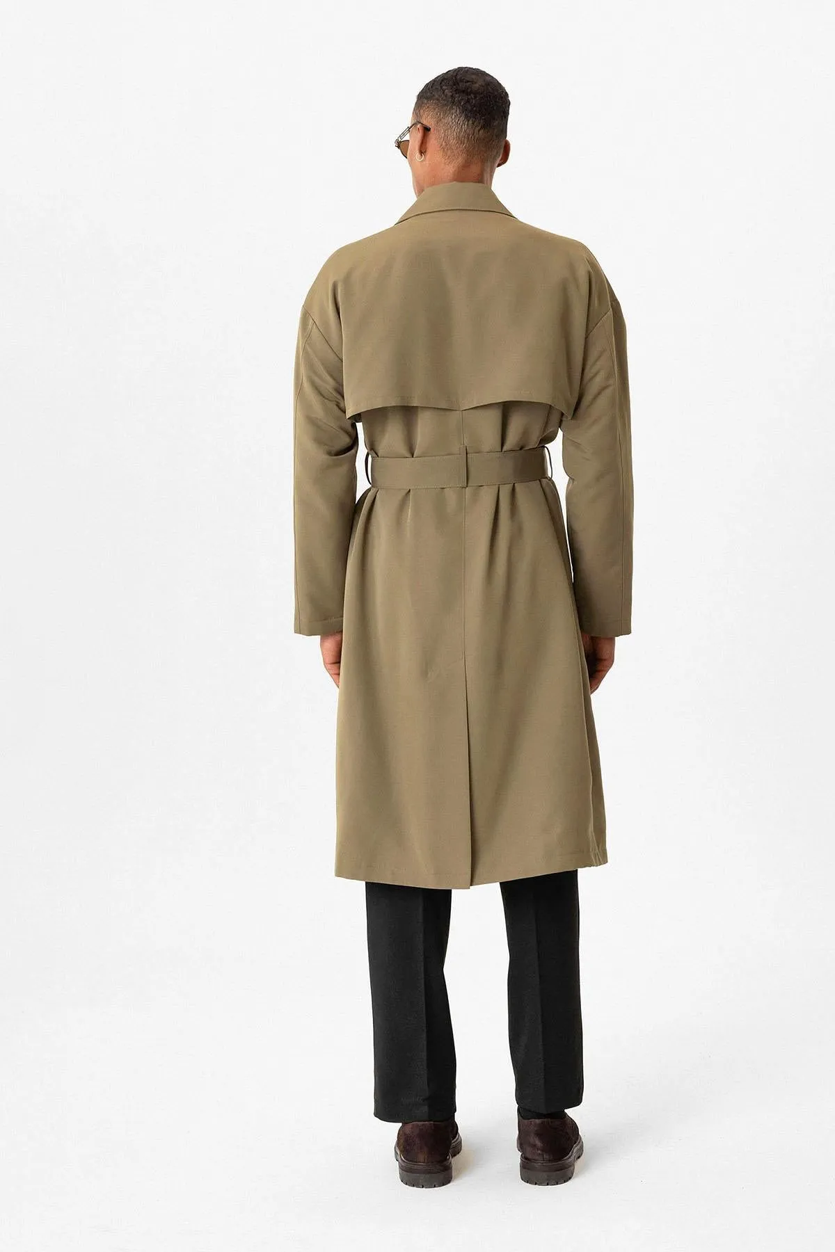 Double Breasted Closure Belted Trench Coat - Wessi