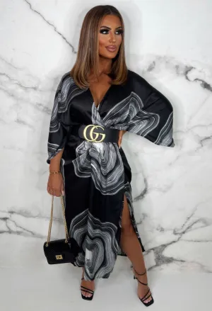 Dress The Part Black Satin Batwing Leg Split Midi Dress