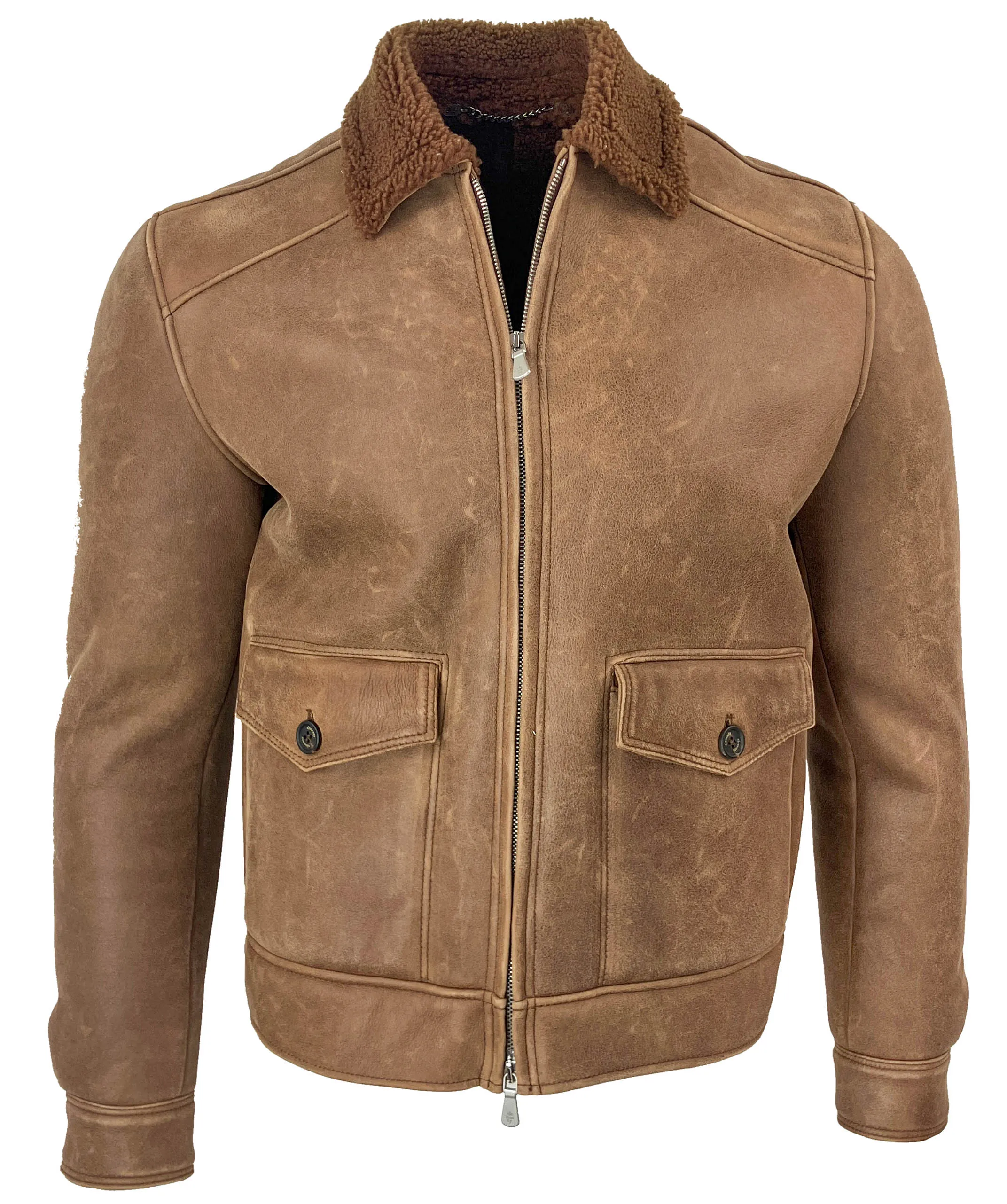 Eleventy Shearling Jacket in Camel