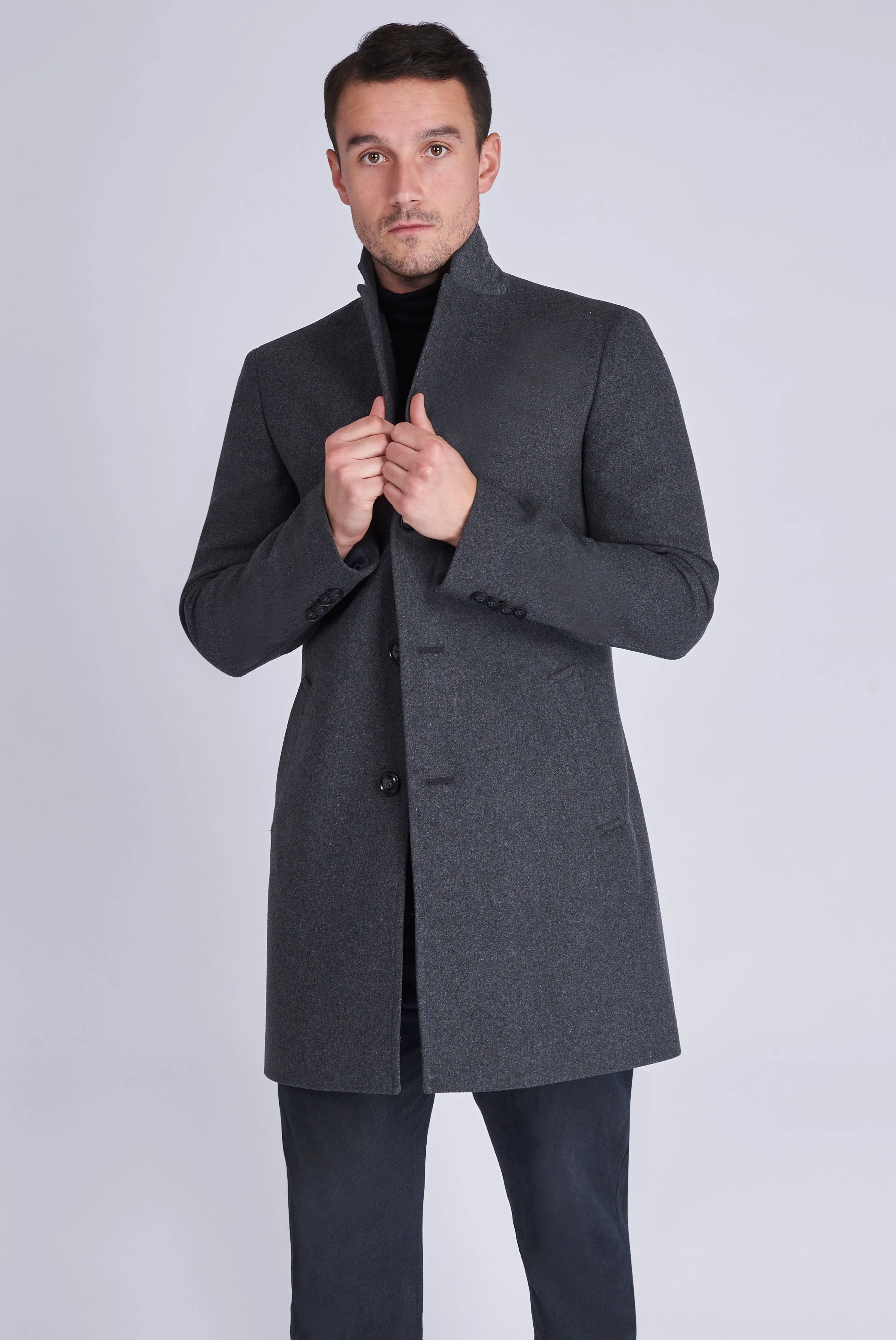 EVERETT Single Breasted Grey Wool Coat