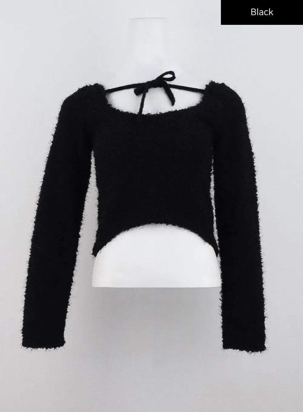 Faux Fur Cropped Sweater with High Collar Ribbon CD301