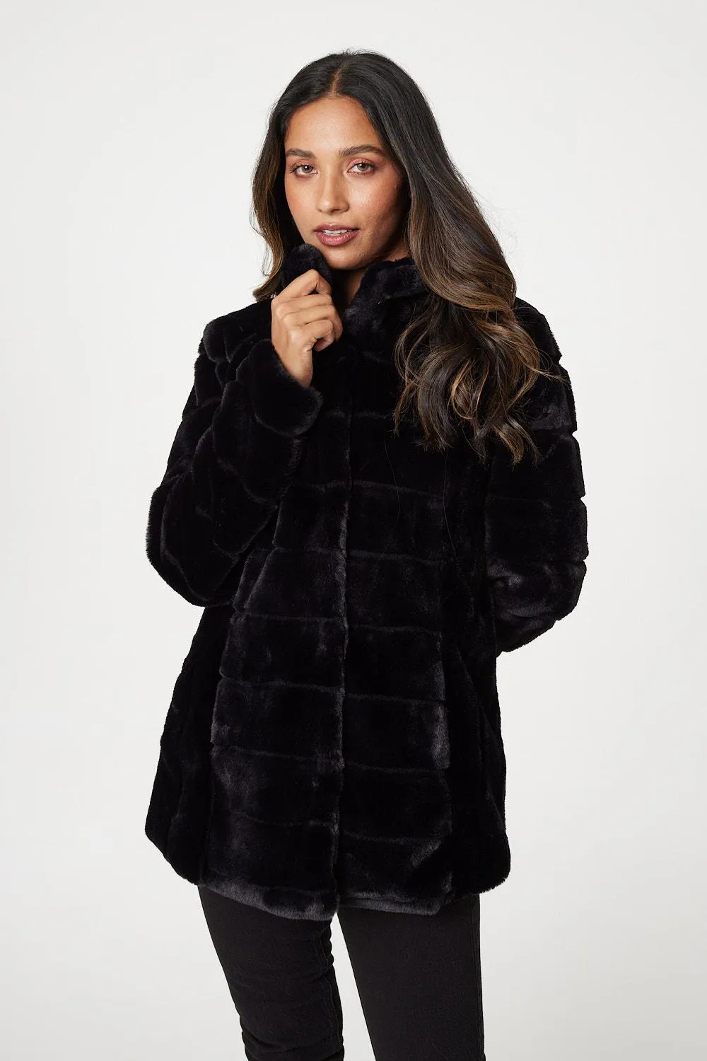 Faux Fur Long Sleeve Coat