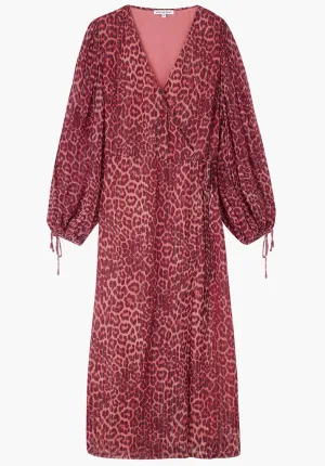 Fifi Wrap Leopard Print Midi Dress In Burgundy