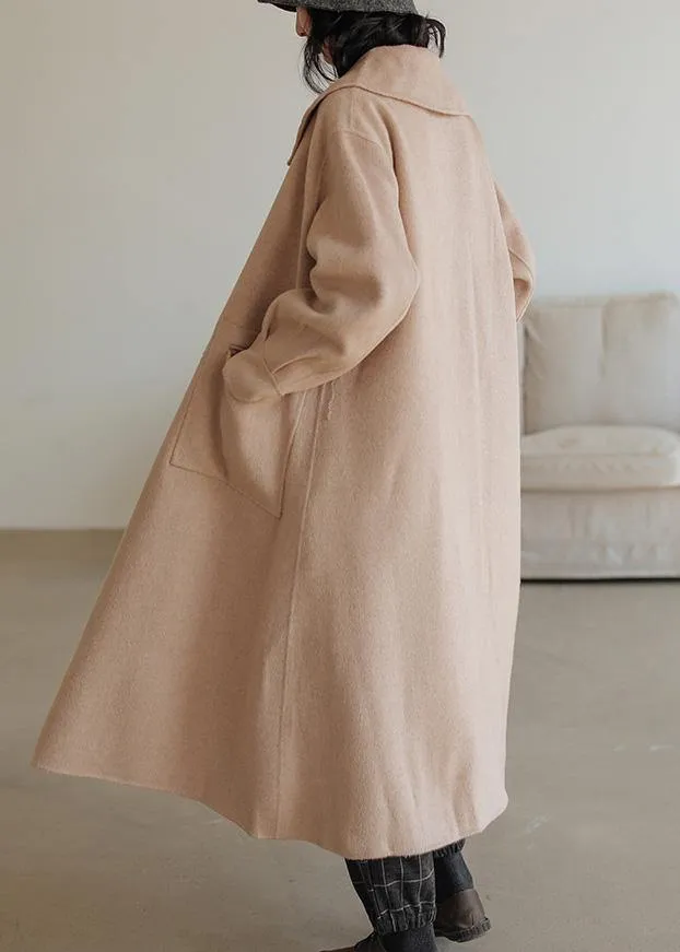 fine khaki wool coat plus size Notched pockets long jackets