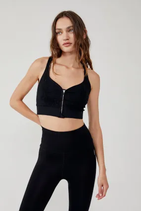 FREE PEOPLE TEXTURED ZIP FRONT BRA BLACK