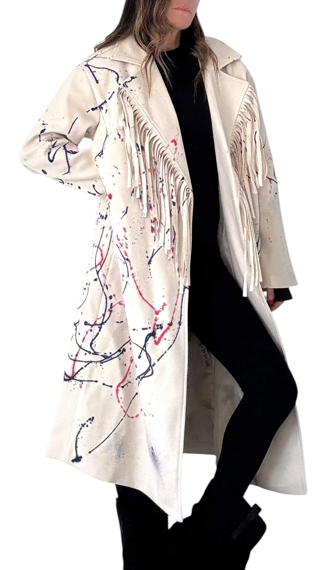 'Fringed & Splattered' Maxi Coat