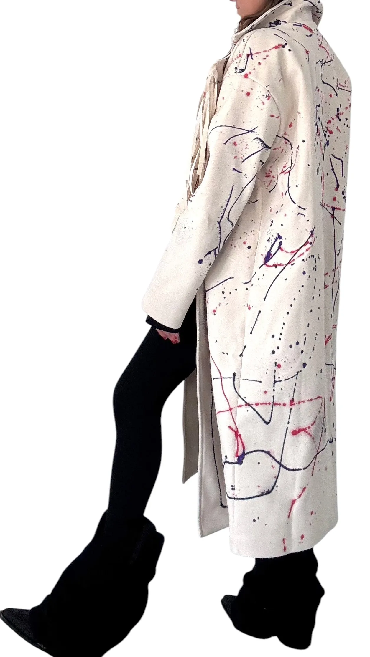 'Fringed & Splattered' Maxi Coat