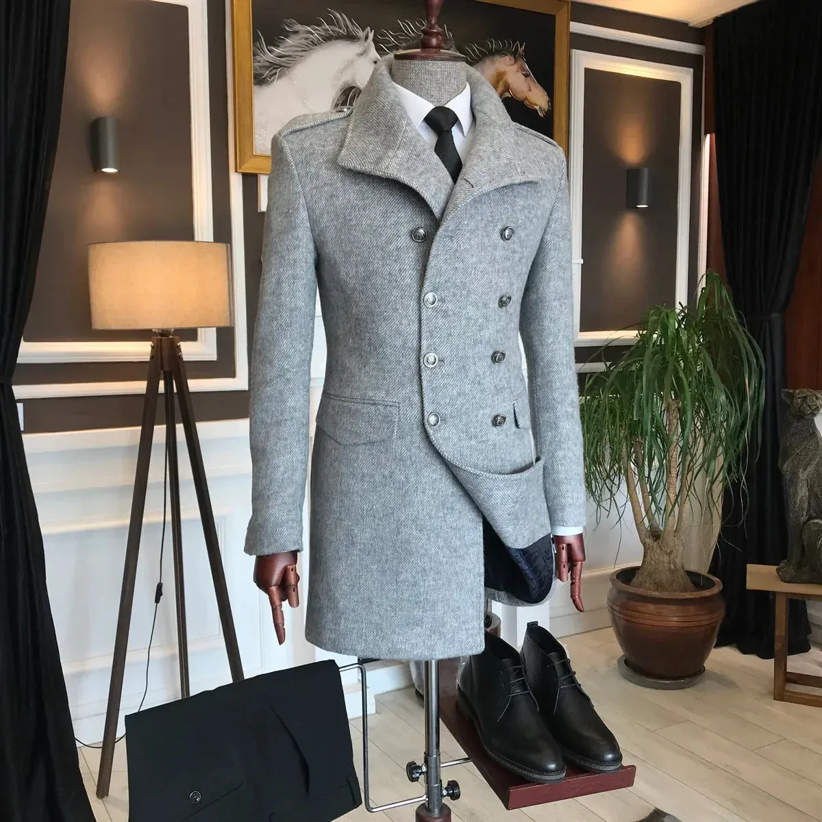 Frost Slim Fit Grey Double Breasted Wool Coat by ITALIAN VEGA®