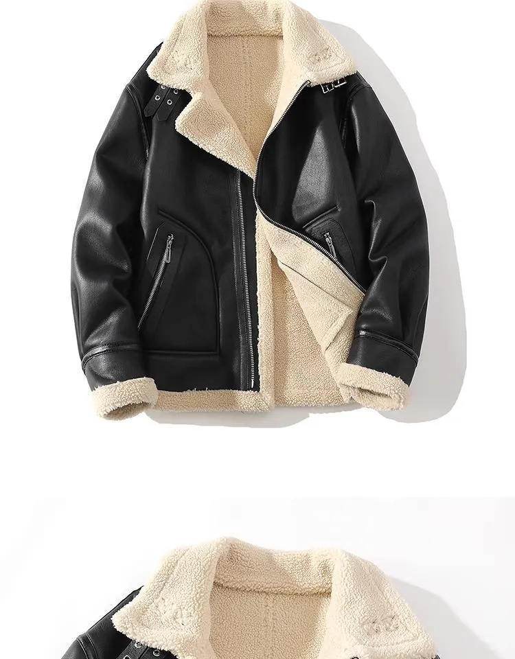 Fur Integrated Suede Jacket Male Velvet Padded Thickened Top