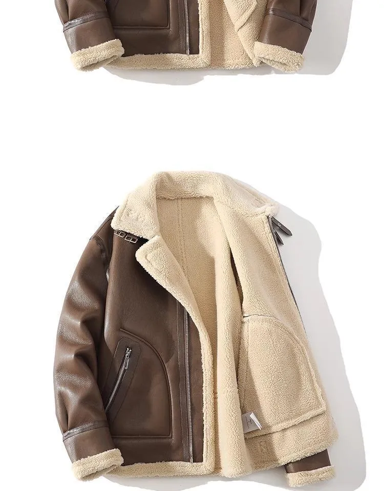 Fur Integrated Suede Jacket Male Velvet Padded Thickened Top