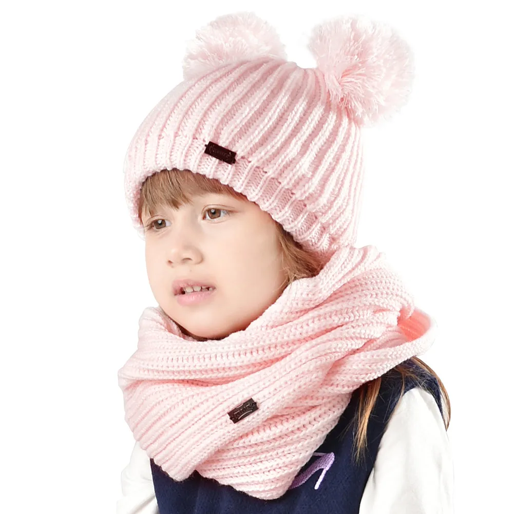 FURTALK Winter Kids Bobble Yarn Pom Hat and Scarf Set Drop Shipping HTWL082