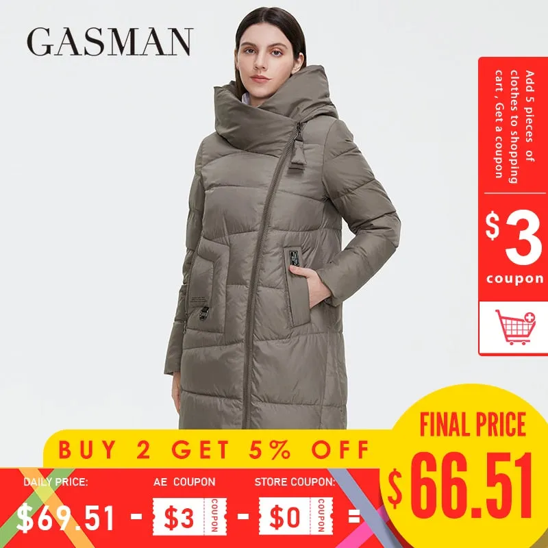 Gasman 2022 New Winter Down Jacket Women Long Thick Coat Hooded Puffer