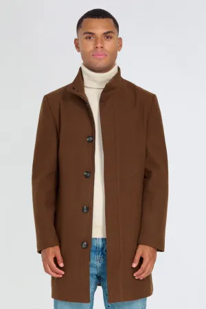 George Wool Melton Coat with Funnel Neck in Brown