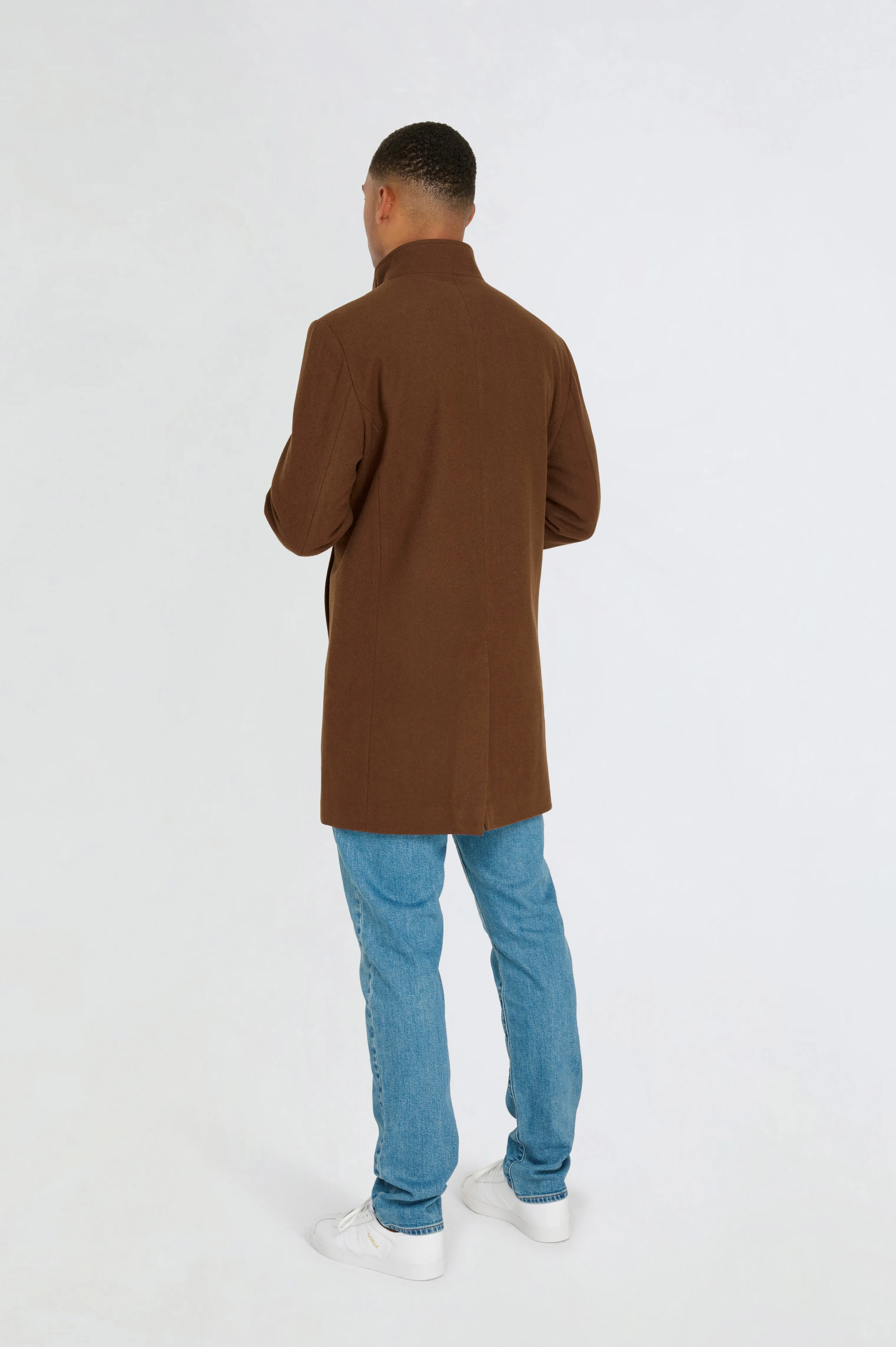 George Wool Melton Coat with Funnel Neck in Brown