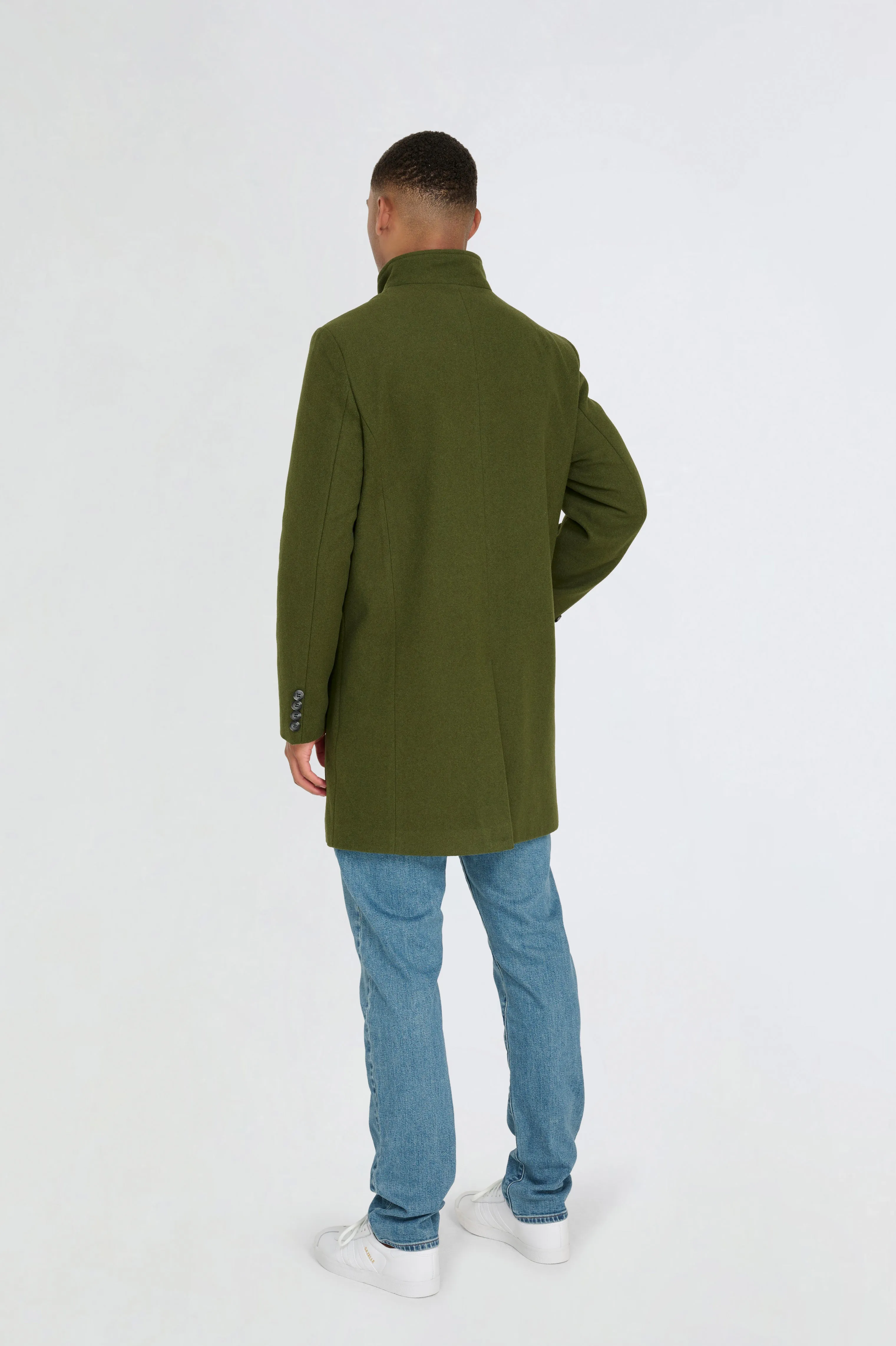 George Wool Melton Coat with Funnel Neck in Khaki