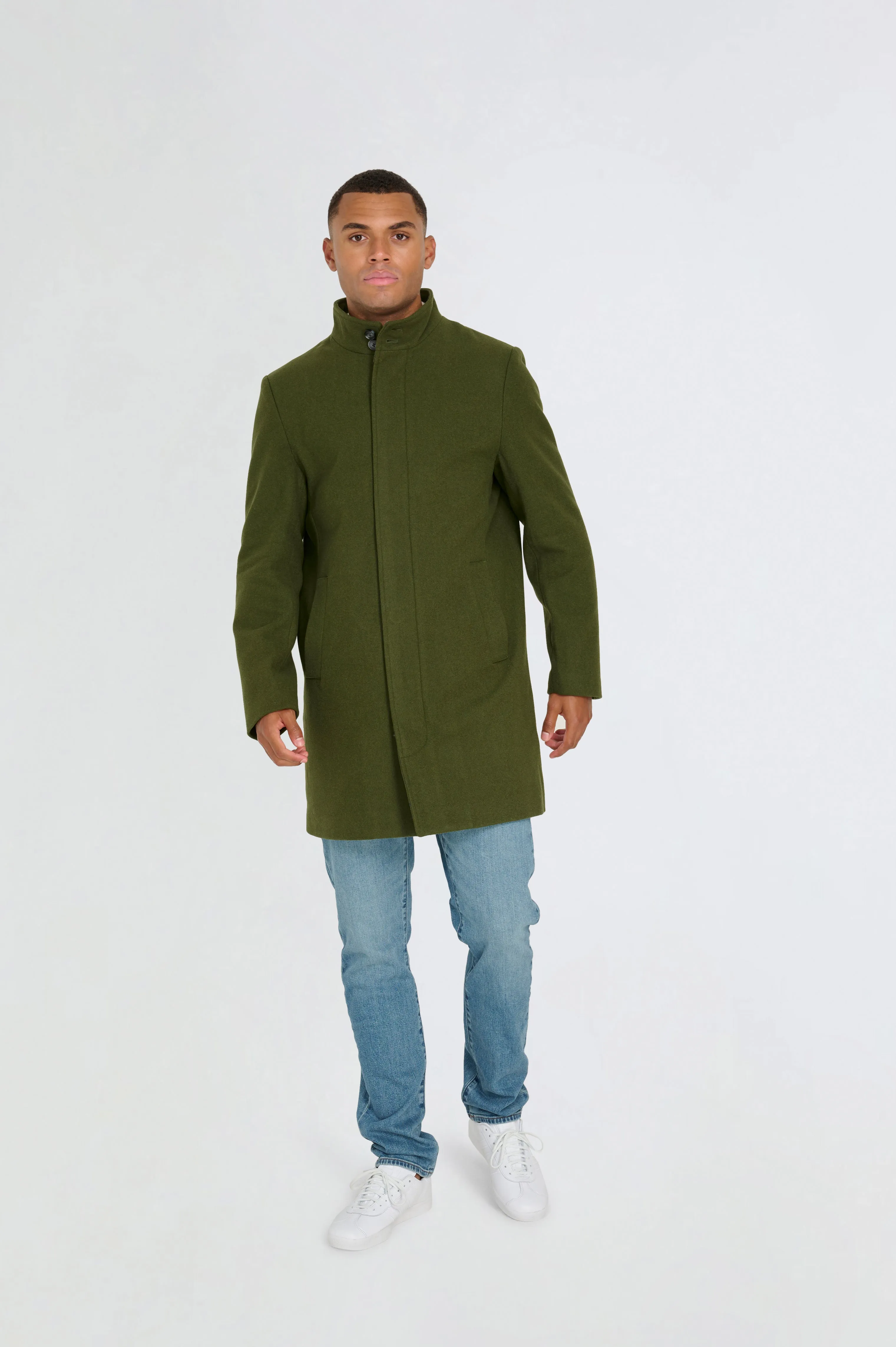 George Wool Melton Coat with Funnel Neck in Khaki