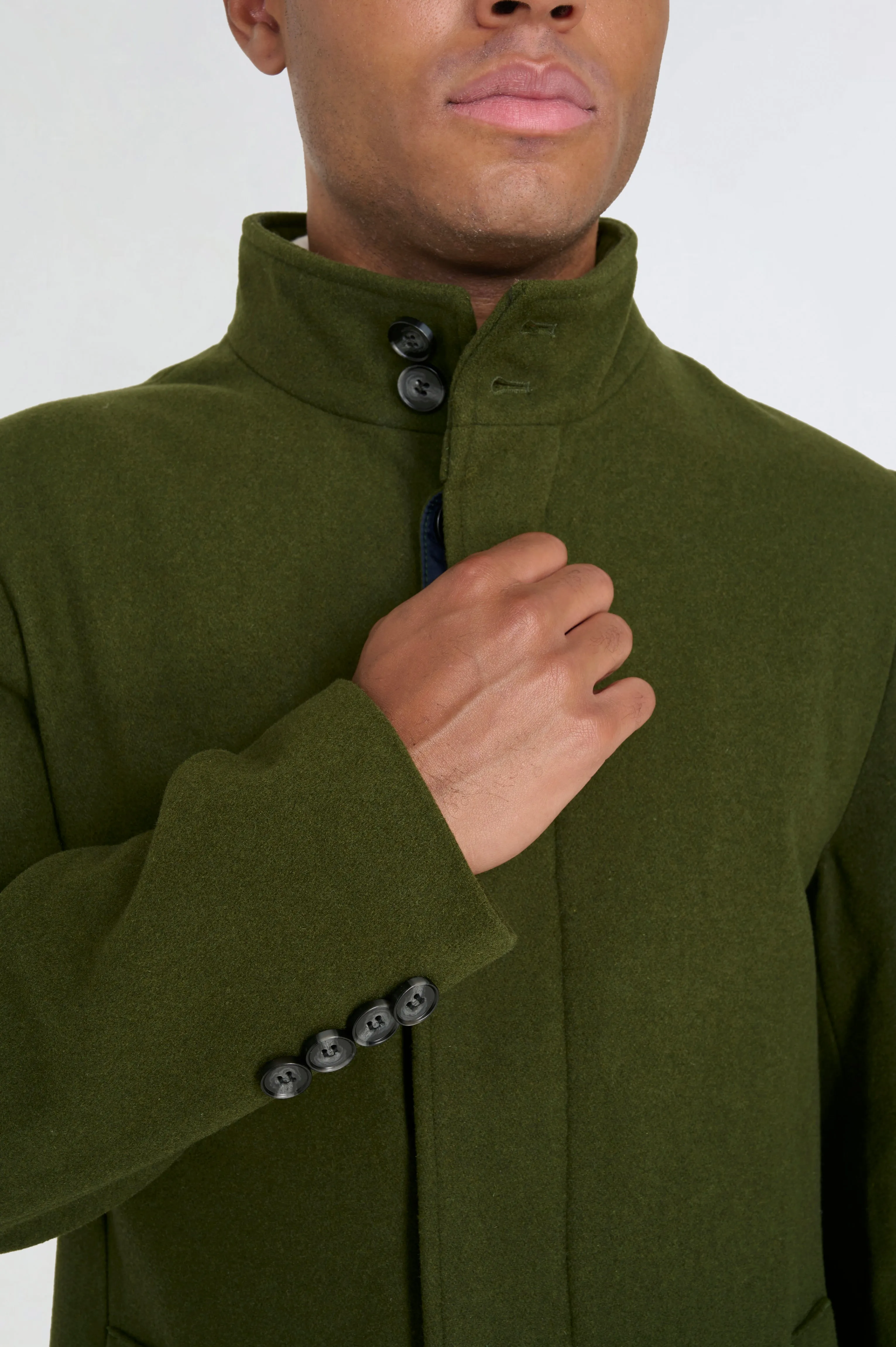 George Wool Melton Coat with Funnel Neck in Khaki