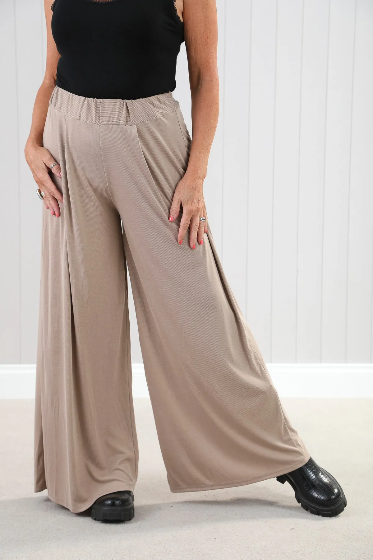 Goose Island 4571 Sorrento Plain Fine Ribbed Stretchy Wide Leg Trousers (4 Colours)