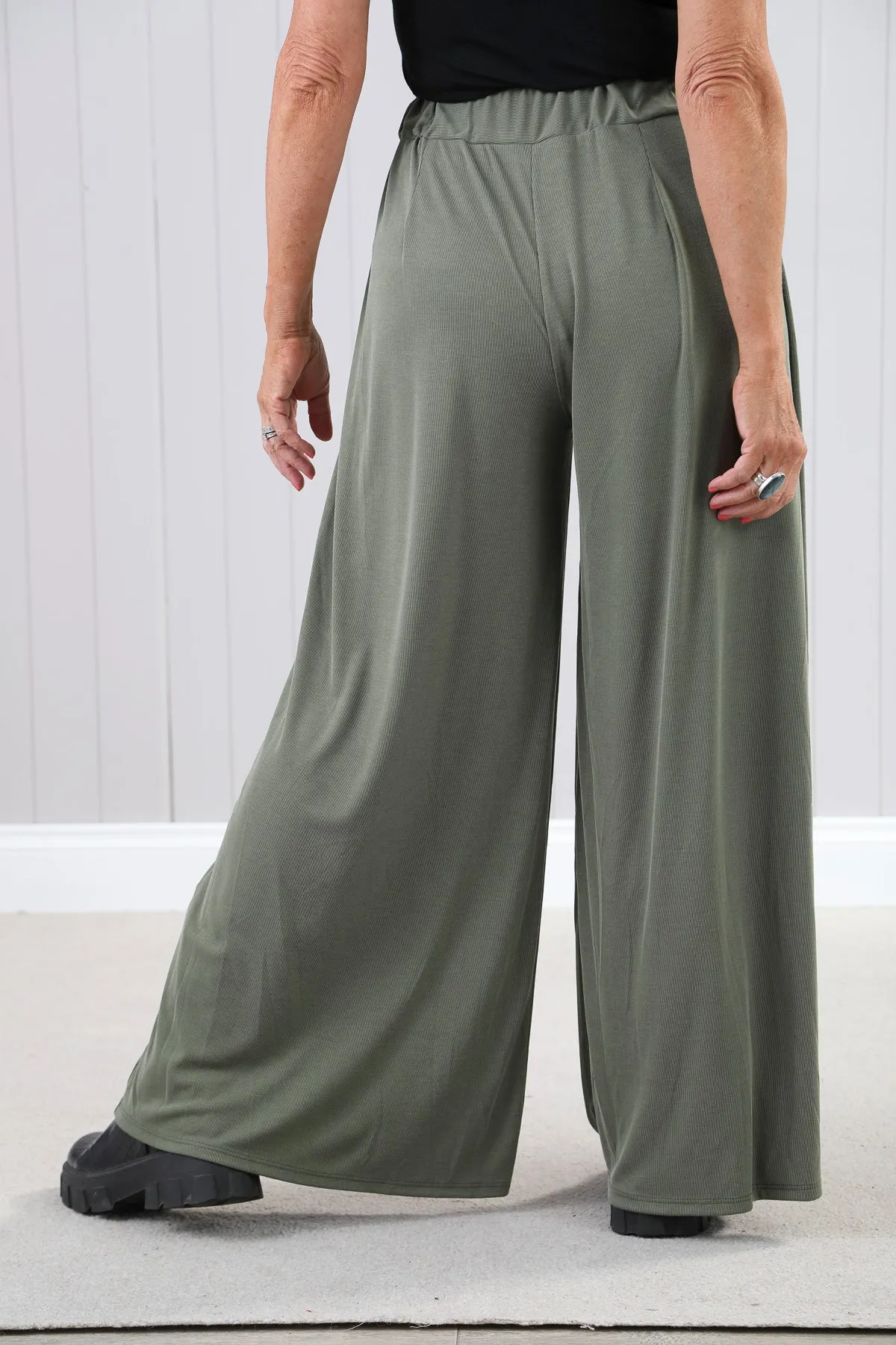 Goose Island 4571 Sorrento Plain Fine Ribbed Stretchy Wide Leg Trousers (4 Colours)