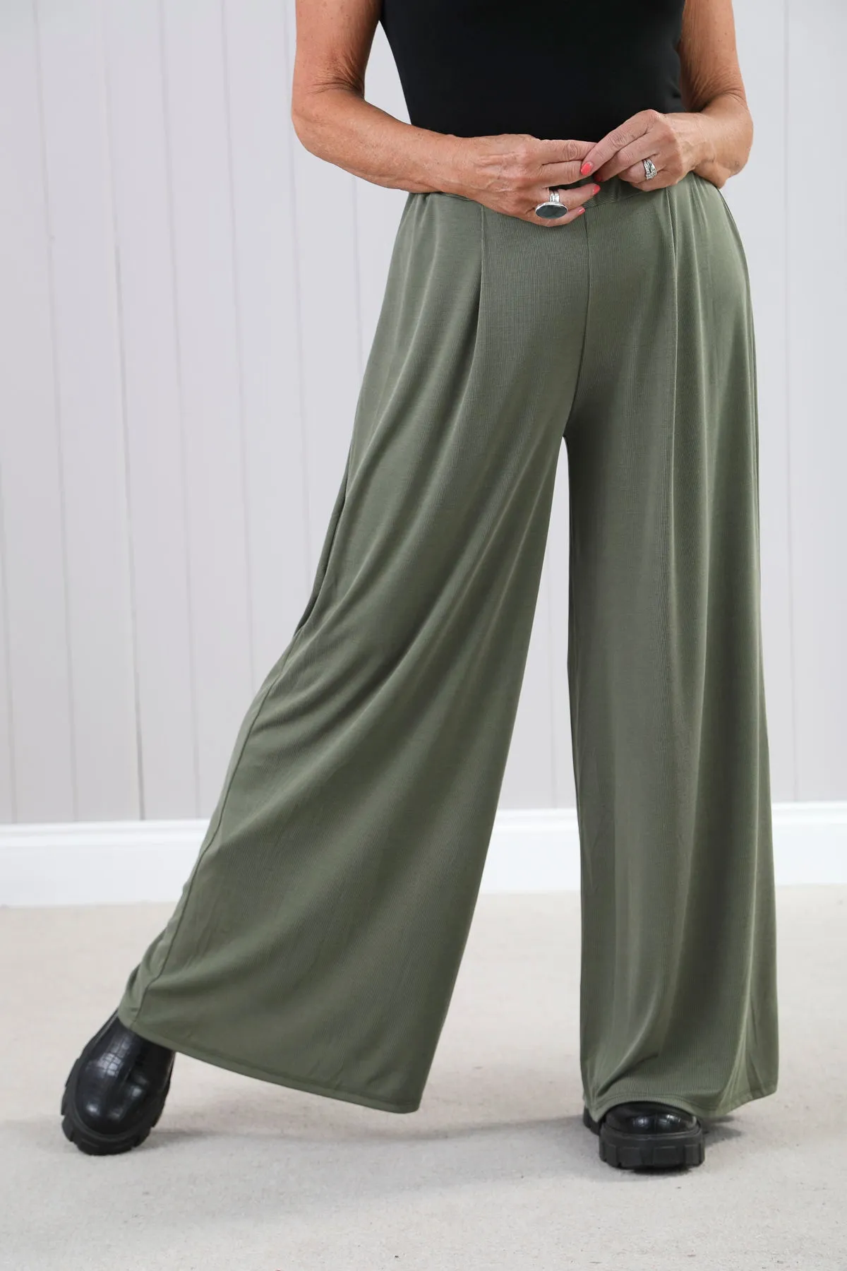 Goose Island 4571 Sorrento Plain Fine Ribbed Stretchy Wide Leg Trousers (4 Colours)