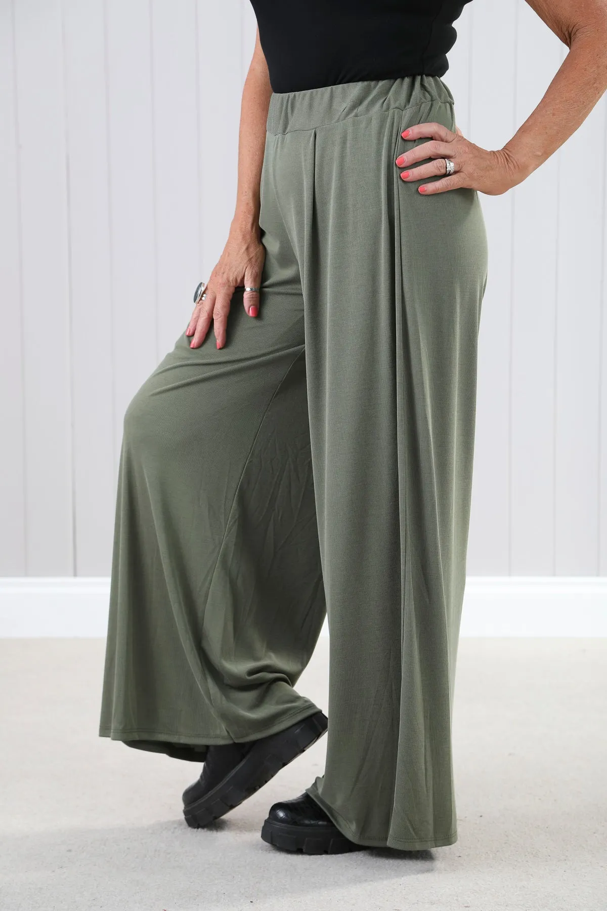 Goose Island 4571 Sorrento Plain Fine Ribbed Stretchy Wide Leg Trousers (4 Colours)