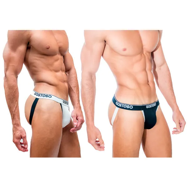 Gostoso Underwear - Solid Gostoso Logo Jockstrap in White & Black Trim and Black & White Trim 2-pack Underwear