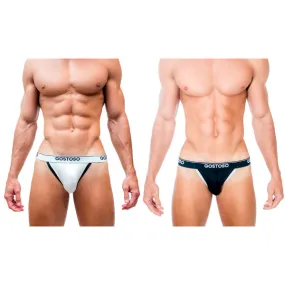 Gostoso Underwear - Solid Gostoso Logo Jockstrap in White & Black Trim and Black & White Trim 2-pack Underwear